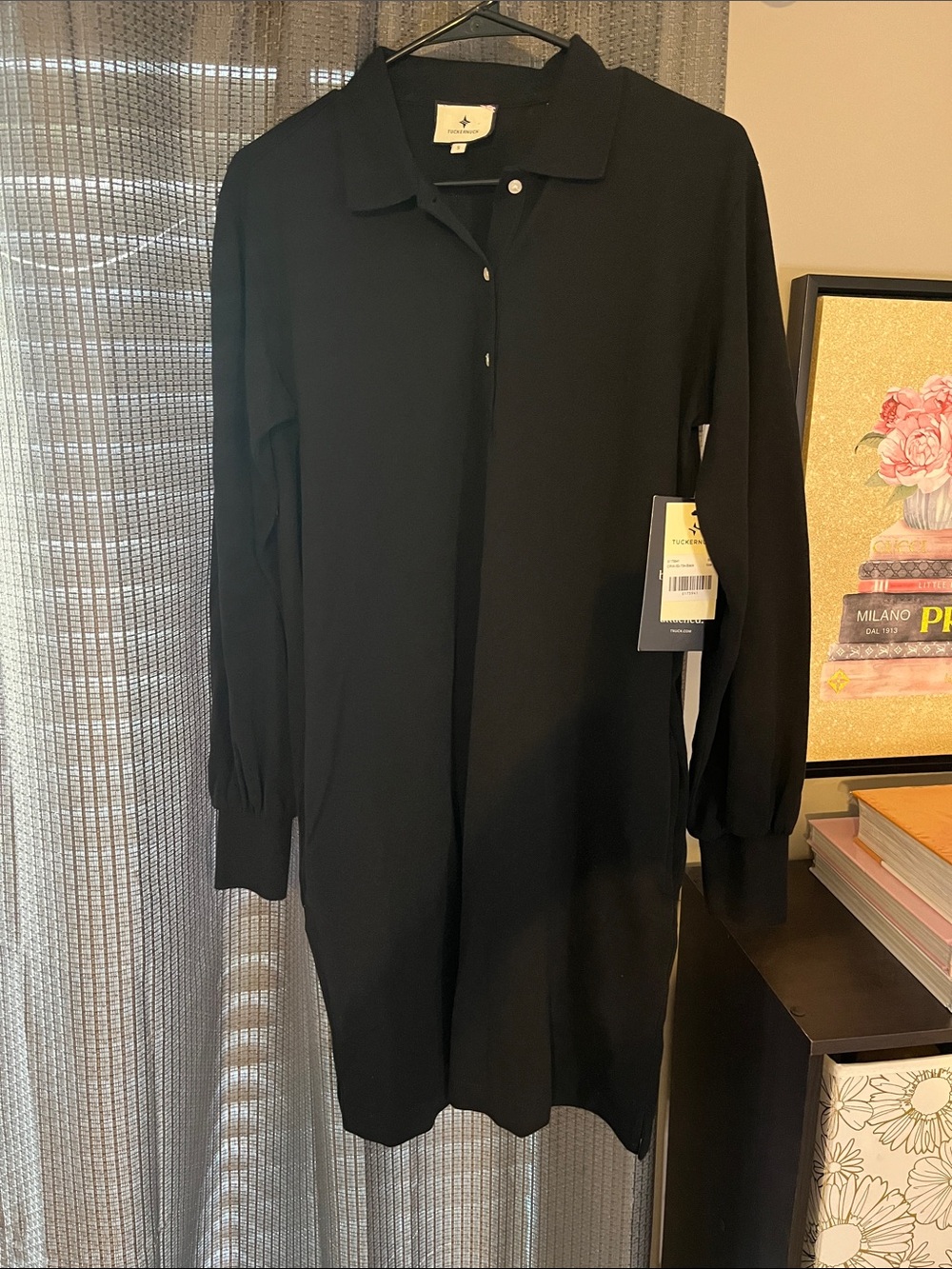 Tuckernuck Black Long-Sleeve Polo Shirt Dress with Pockets - Picture 3 of 4